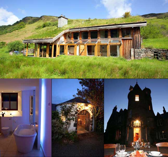 houses photo gallery 3 - Dairsie Castle, Cupar (top), Grass House, Glenelg; Bottom (from left) - Cairns House, near Kelso, Kellan Mill, Mull; Glenfeochan House, Argyll and Bute.